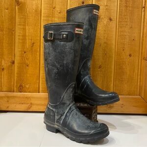 Womens Hunter Original Distressed Tall Black Rubber Rain Boots Size 7 Woman’s